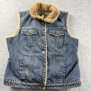 Vintage Gap Vest Women's Size XL Denim Faux Fur Lined Sherpa Lined Collared Y2K